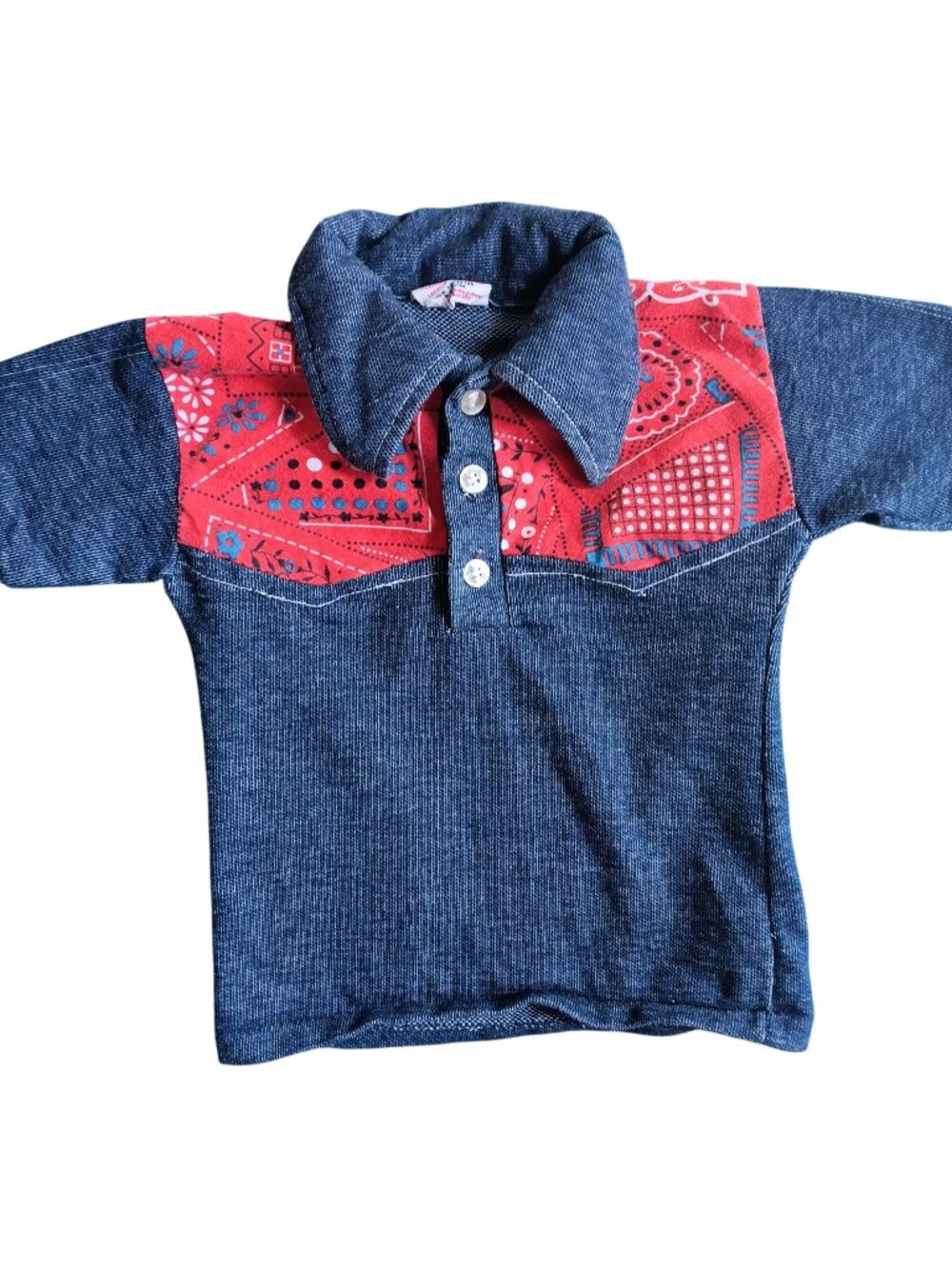 True Vintage Boys 3T 1960's Western Stretch KNit Bandana Print Polo Collar USA